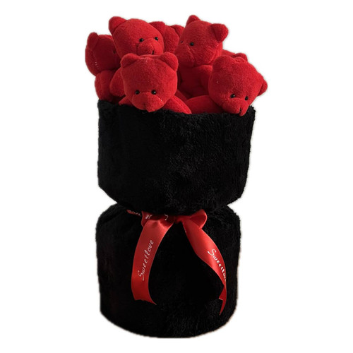 بوکت و دسته گل عروسک خرسی قرمز مشکی